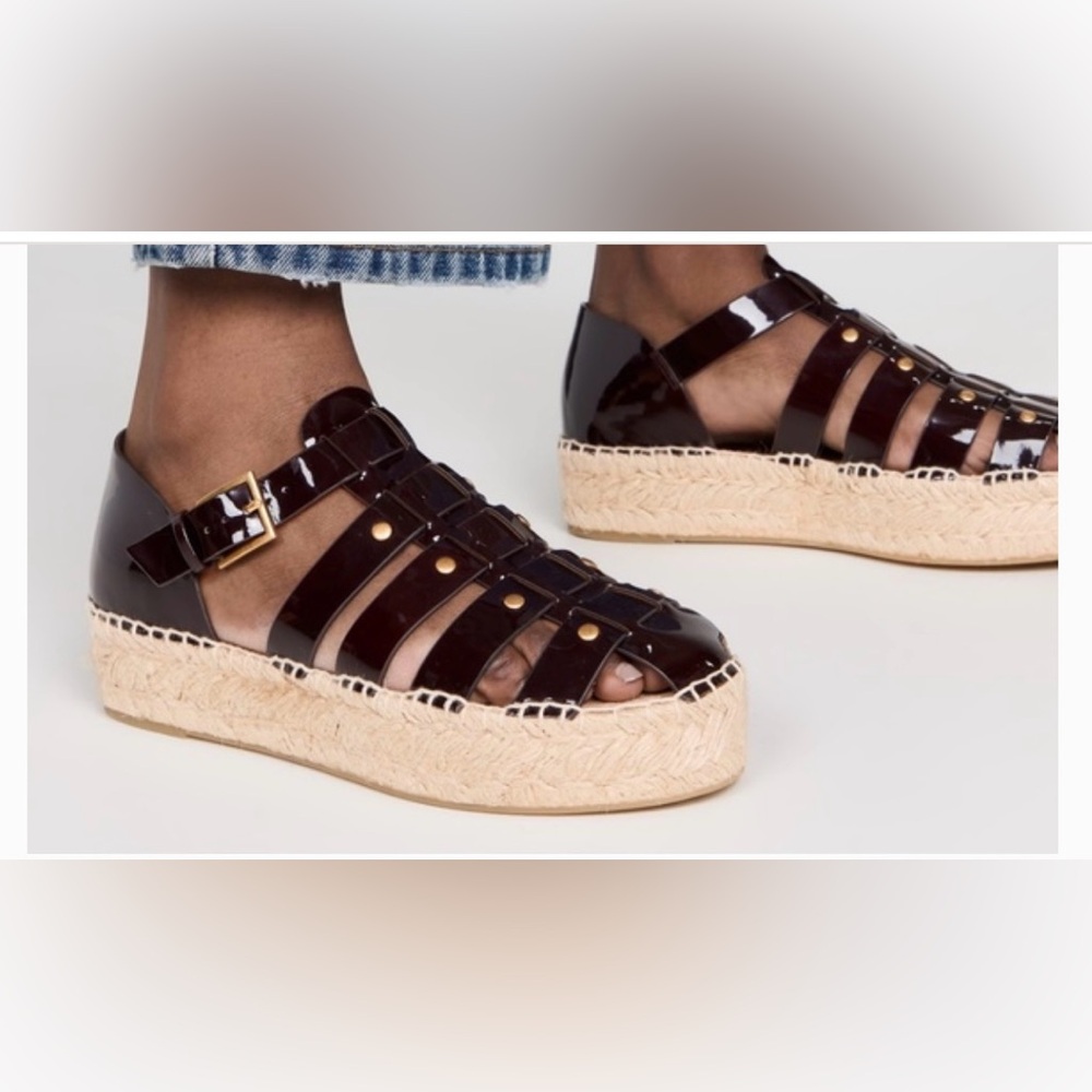 Tory Burch Fisherman Platform Espadrille Dark Cherry Red Patent Leather